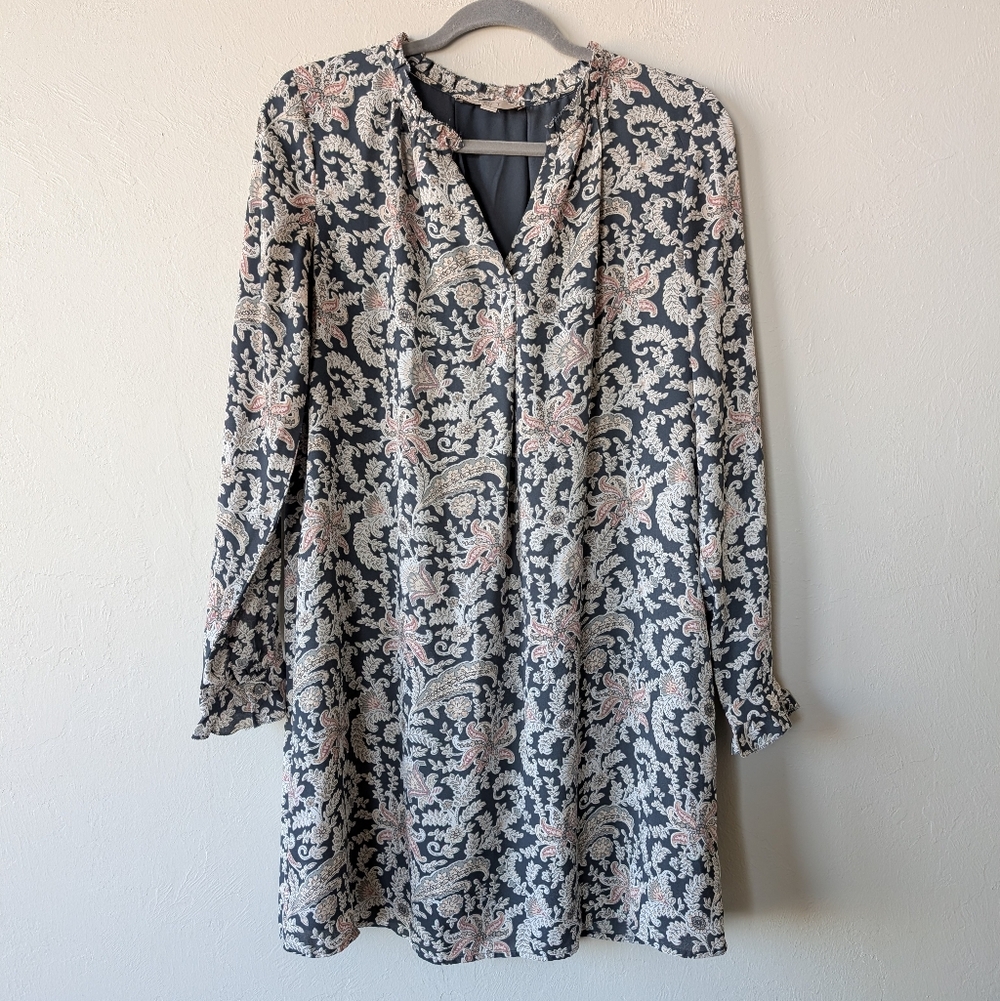 Loft Green Paisley Chiffon Flowy Midi Dress Size S Below The Knee